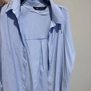 Zara Blue Button Down Shirt Classic Cotton Top